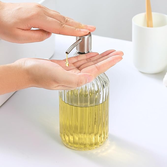 Clear Glass Soap Dispenser with 304 Rustproof Stainless Steel Pump 18oz for Kitchen and Bathroom Hand Soap Dispenser Bottle