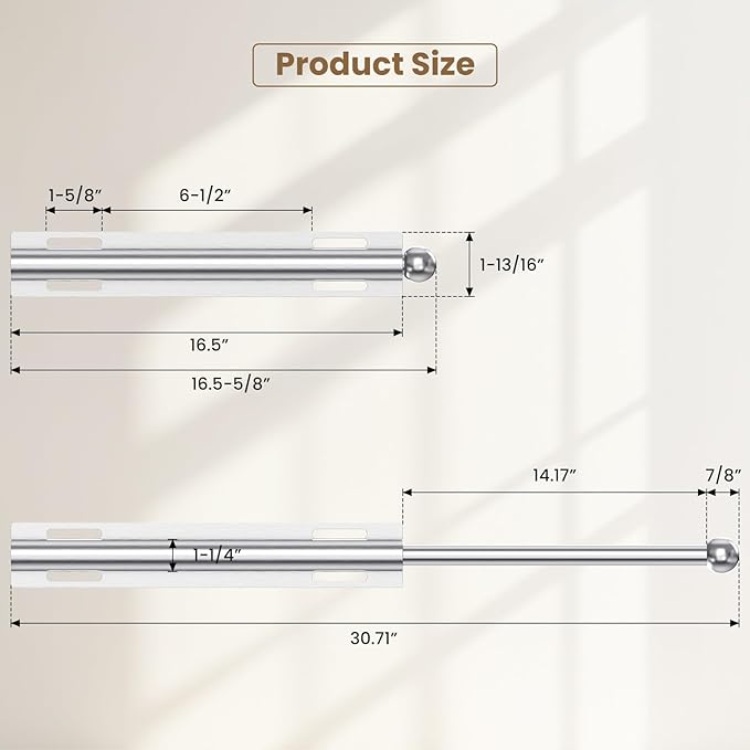 16.5" Valet Rod for Closet Pull Out, Retractable Slide Out Valet Rod Closet Organization, Aluminum Valet Clothing Hanger Rods Perfect for Suits, Freshly Pressed Clothes, Polished Chrome