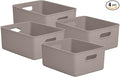 Decorative Plastic Basket Open Home Storage Bins Organizer, Large Taupe (4 Pack) Container Boxes for Organizing Closet Storage Bins for Shelves Drawer Shelf - Ribbed Collection 15 Liter/16 Quart