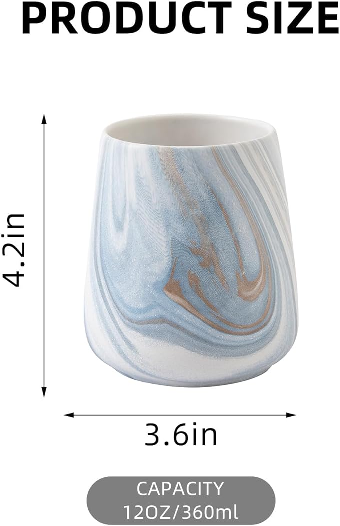 2Pcs Toothbrush Holder for Bathroom - Marble Blue Ceramic Tooth Brushing Holders Set, Toothbrush Cup & Toothpaste Organizer for Bathroom Countertop, Makeup Brush Holder, Pen Holder for Home Storage
