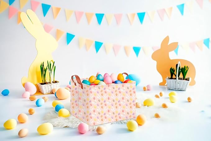 CLOCOR Rectangular Easter Bunny Basket - Easter Egg Storage Bin, Gift Basket, Toy Organizer & Room Decor