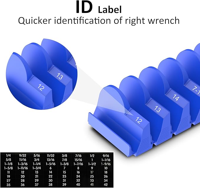 48 pcs MAGNETIC Modular Wrench Organizers for Tool Drawers - Wrench Rack with Metric&SAE Labels, Perfect Tool Storage Holder. Gift for father, brother and boyfriend (with magnet)