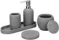Grey Resin Bathroom Accessory Set, 5 Pcs Bathroom Accessories Set with Lotion Dispenser,Soap Dish,Toothbrush Holder,Vanity Tray,Qtip Holder Dispenser, Modern Bathroom Decor and Housewarming Gift Set