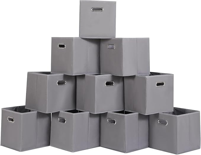 Foldable cube storage bins, Fabric Storage Box Cubes Organizer Baskets with Dual Handles for Home Organizer,Nursery,Shelves,Closet,Set of 10,(Grey)