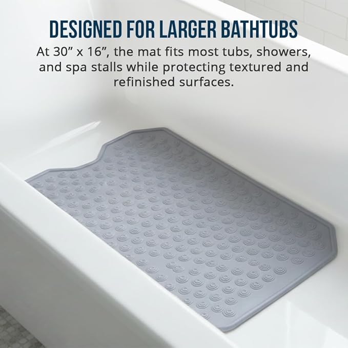 The Original Refinished Bathtub Mat - No Suction Cup Bath Mat, Designed for Textured and Refinished Bathtubs Made of Rubber Not Cheap Plastic, Great for Children and Elderly (Grey)