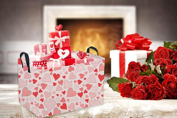 Sanjiaofeng Rectangular Valentine's Day Basket Love Storage Bins,Girls Storage Basket with Handles.Clothers,Books,Kid's Gifts Bins. (Colorful Love)