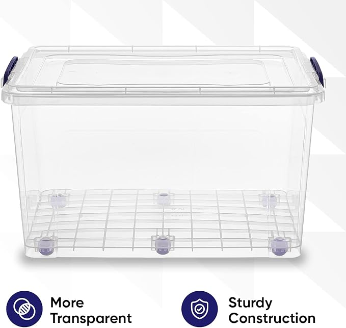 Superio Storage Containers With Wheels (3 Pack), Stackable Large Storage Containers With Lids, Durable Latches (44 Quart)