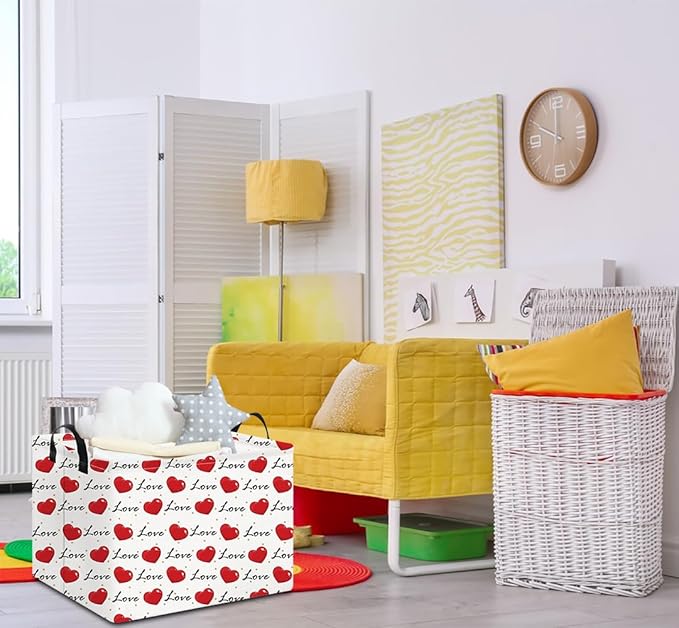 Rectangular Storage Basket Empty,Storage Bin with Handles,Room Decor,Gift Basket,Book Box(Heart)