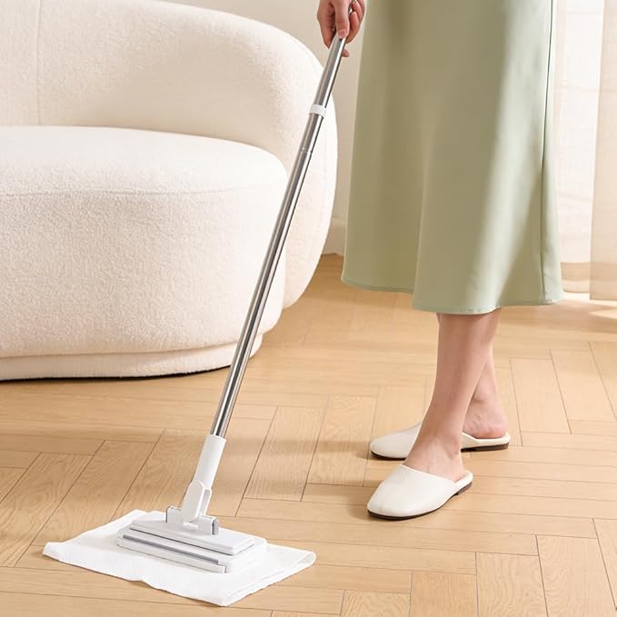 Snap Grip Mini Mop, Cloth Changing Mops with 5/10 Magic Cleaning Cloths, 360 Rotating Lazy Mop Wet Dry for Whole House Cleaning (43in - P + Cloth*5)