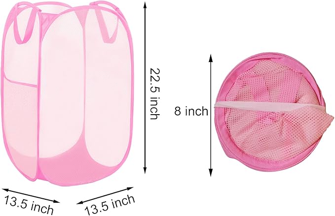 Pop Up Laundry Hamper Reinforced Collapsible Laundry Basket Foldable Clothes Hamper for Home, Dorm Room, Travel, Cruise, Pink