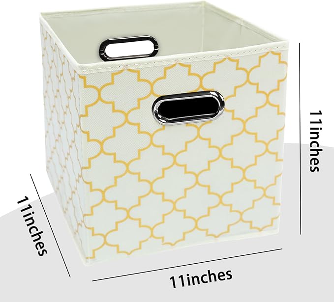 Black Foldable Storage Cubes Bins , Fabric Storage Box Cubes Organizer Baskets with Dual Handles for Home Organizer Creamy-White Gold