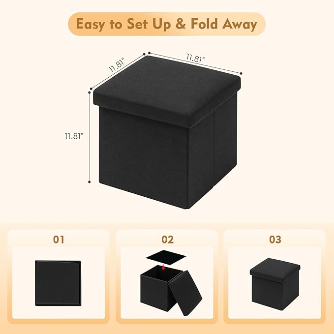 B FSOBEIIALEO Storage Ottoman Cube, Linen Small Foot Rest Seat,for Living Room, Bedroom, Home Office, Dorm Storage Footrest Black 11.8"x11.8"x11.8"