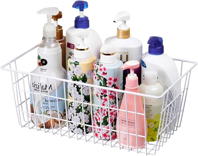 SANNO Freezer Baskets, Pantrty Storage Bins, Farmhouse Metal Wire Organizer for Kitchen Pantry Organizer 14"x11"x6"