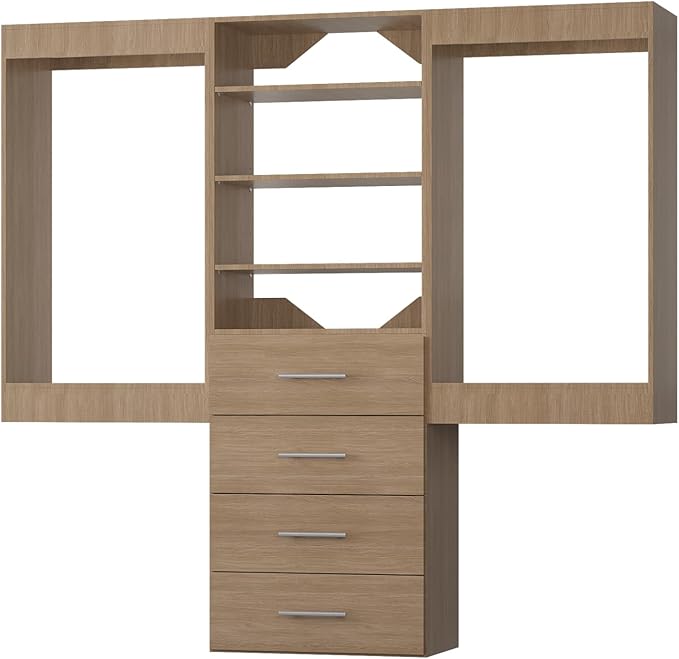 Modular Closet, 84" Wide Organizer with Hanging & Drawers, Wood Tower Storage for Walk In Closets, Wall Mounted Wardrobe Organizer Kit