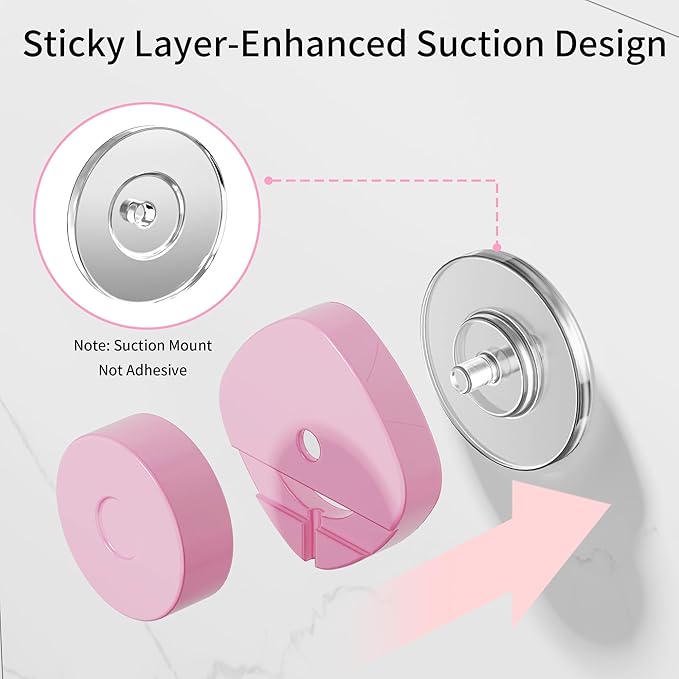 KEGII Suction Cup Shower Caddy – 3 Pack Suction Cup Shelf with Soap Holder & Hooks, Rustproof Stainless Steel Shower Organizer Rack, Removable No Drilling Bathroom Storage Rack, Pink