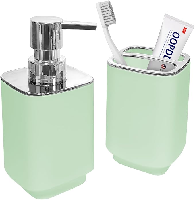 2Pack Sage Green Bathroom Accessories Set, Bohemian Bathroom Sink Set, Contain Soap Dispenser, Toothbrush Holder, Bathroom Toothbrush Holder Set