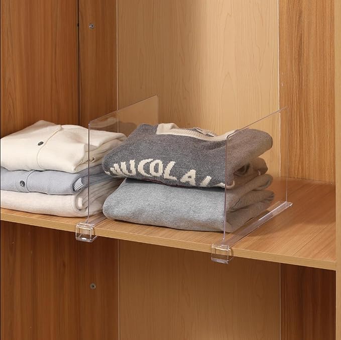 8-Pack Clear Shelf Dividers - Purse Organizer for Closet - Shelf Dividers for Closet Organization - Sweater Storage for Closet - Clothes Organizer for Closet - Closet Shelves Organizer