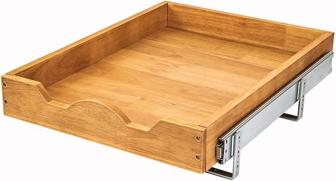 DINDON Pull Out Cabinet Organizer (17" W x 18" D) 1 Tier，Single Tier Oak Wood Under Cabinet Slide Out Shelf Drawer Box…