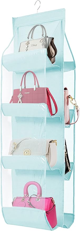 AARAINBOW 1 Pack Hanging Handbag Purse Organizer, Handbag Organizer with 8 Easy Access Pockets, Purses Holder Wardrobe Closet Space Saving Organizers, 41 L x 13.5W (B-Blue)
