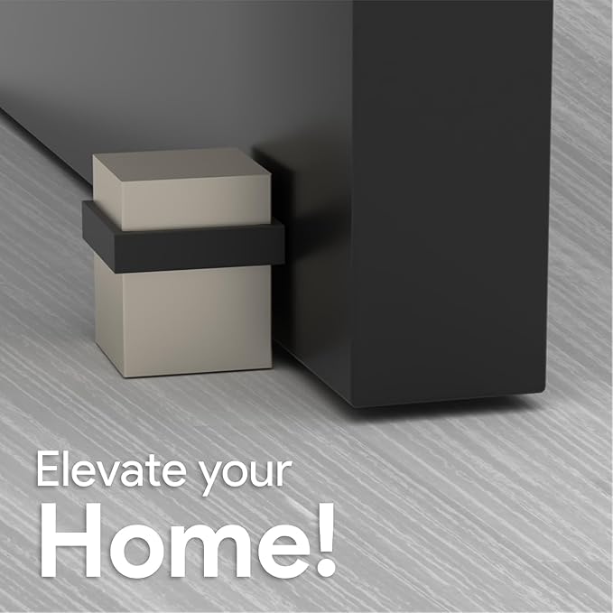 Mega Handles Square Floor Door Stopper, Quickly Installed Wall Protector Stopper, Wall Protectors from Door Knobs, Floor Door Stop with Mounting Hardware Included - Satin Nickel - 1.5 Inch
