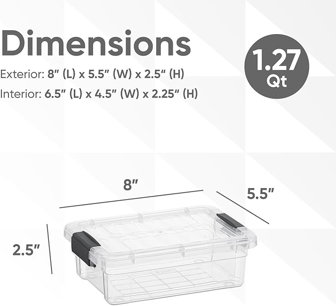 Superio Clear Storage Boxes with Lids, 1.27 Quart Plastic Container Bins for Organizing, Stackable Crates, BPA Free, Non Toxic, Odor Free, Organizers for Home, Office and Dorm
