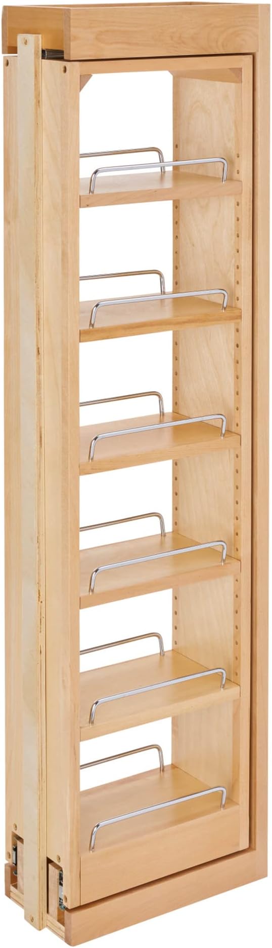 Rev-A-Shelf 6" W x 42" H Pull Out Quad Shelf Organizer for Wall & Base Kitchen Cabinets, Full Extension Filler Spice Rack, Adjustable, Wood, 432-WF42-6C