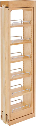 Rev-A-Shelf 6" W x 42" H Pull Out Quad Shelf Organizer for Wall & Base Kitchen Cabinets, Full Extension Filler Spice Rack, Adjustable, Wood, 432-WF42-6C