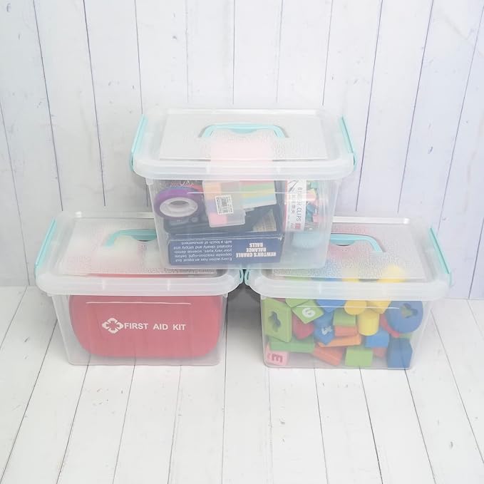 8 Quart Plastic Small Storage Box with Handel, Clear Storage Bin with Lid, 6 Pack