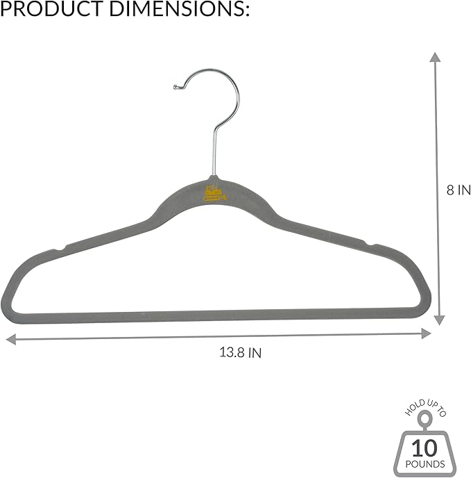 Simplify 25 Pack Kids Velvet Hangers | Slim | Non-Slip Design | Space Saving | Childrens Clothes | Shirts | Pants | Dresses | Baby Nursery | Closet Storage & Organization | Light Grey