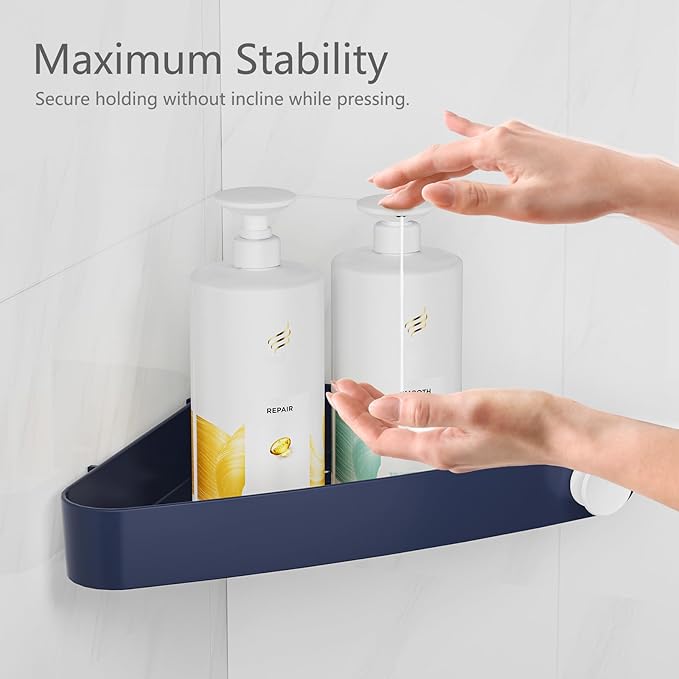 Sotfamily Plastic Shower Caddy Corner (For 90° Only), 2 Pack Adhesive Corner Shower Shelves for Bathroom Organizers and Storage, Navy