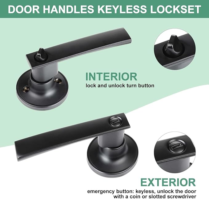 Privacy Door Handles, 1 Pack Matte Black Door Lever, Bed and Bath Door Locksets Heavy Duty Keyless Interior Handles, Reversible for Left Right Handed Doors