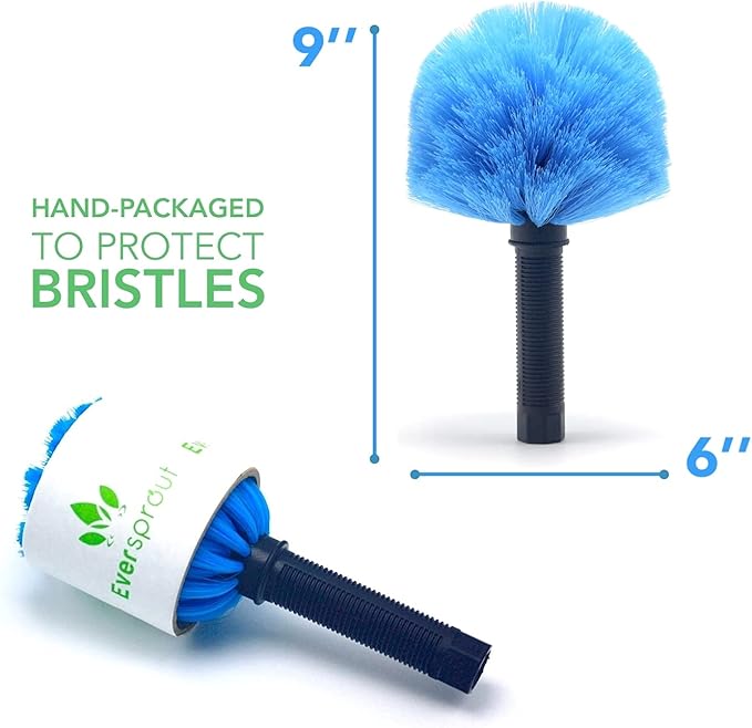 EVERSPROUT 8-10 Feet Standing Reach | 1.5-to-3 Foot Cobweb Duster and Extension-Pole Combo & Lightweight 3-Stage Aluminum Pole | Hand-Packaged Indoor/Outdoor Use Brush Attachment
