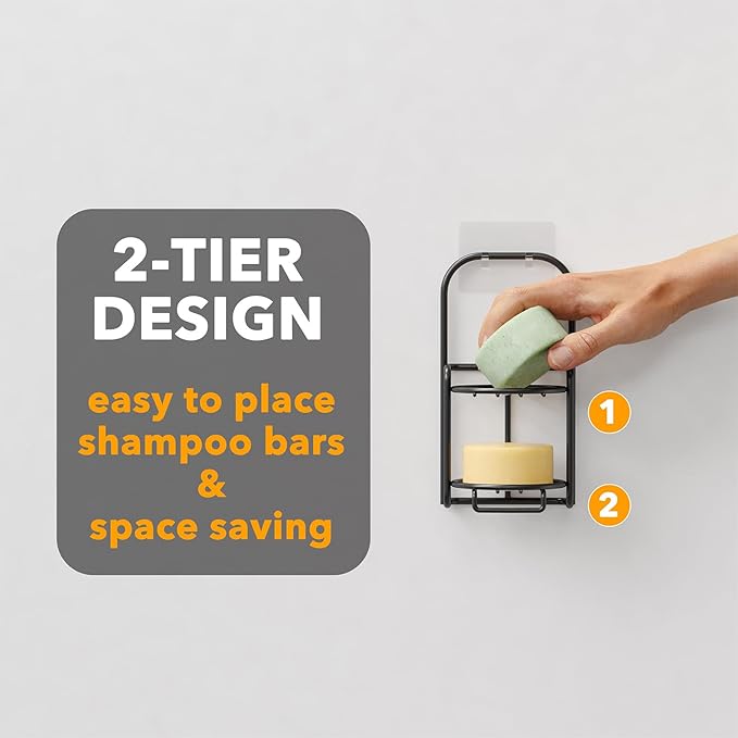 SpaceAid 2 Tier Shampoo Bar Holder for Shower, Self Draining Soap Bar Holders Caddy for Bathroom Wall and Kitchen Sink, Shampoo Bar Dish Rack, Stainless Steel Bar Soap Holder (Black)