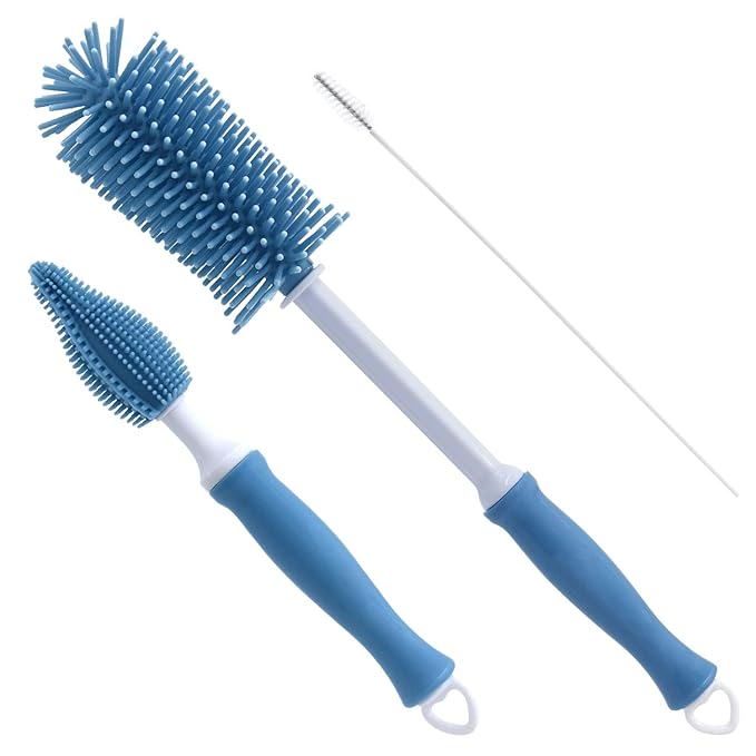 Silicone Cleaning Brush, 12" Long Handle Water Bottle Cleaner for Baby, Sports, Vase, Glassware, and Smaller Diameter Openings