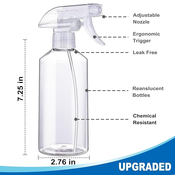 JohnBee Spray Bottles - 16.9oz/2Pack - Premium Adjustable Spray Bottles for Cleaning - No Leak And Clog Mister Spray Bottle - Spray Bottle For Hair, Plants, Pet, Vinegar, And Rubbing Alcohol Reagent