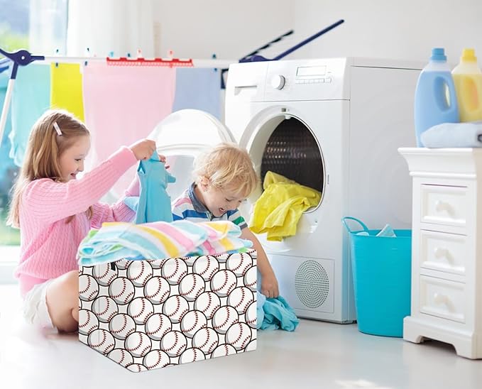 Rectangular Storage Basket Empty,Kids Toys Storage Bin with Handles,Baby Room Decor,Gift Basket,Book Box(Baseball)