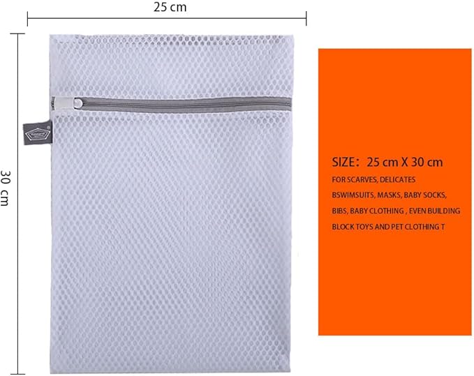 Kimmama Laundry Mesh Wash Bags, Lingerie Bags for Washing Delicates, Mesh Laundry Bags for Washing Machine, White Net, Grey Zipper, 3S