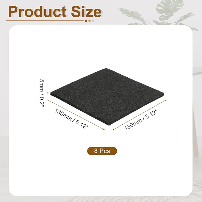 uxcell Felt Furniture Pads, 8Pcs 5.12" x 5.12" Adhesive Backed Felt Non-Slip Anti-Scratch Chair Leg Protectors for Protecting Hardwood Floor, Black