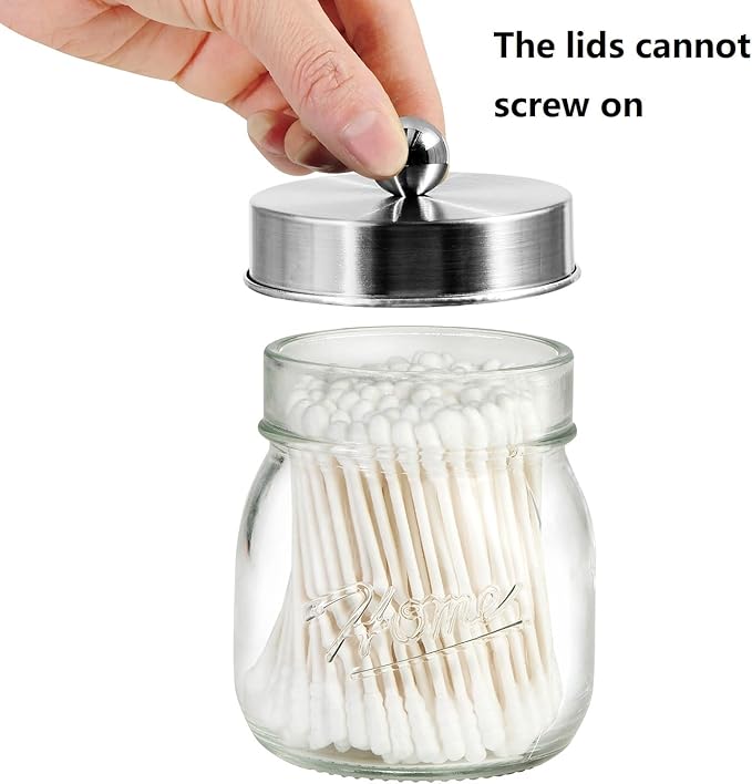 Amolliar Mason Jar Bathroom Accessories Set 4 Pcs -Lotion Soap Dispenser & 2 Qtip Holders & Toothbrush Holder - Rustic Farmhouse Decor, Bathroom Home Decor (Brushed Nickel)
