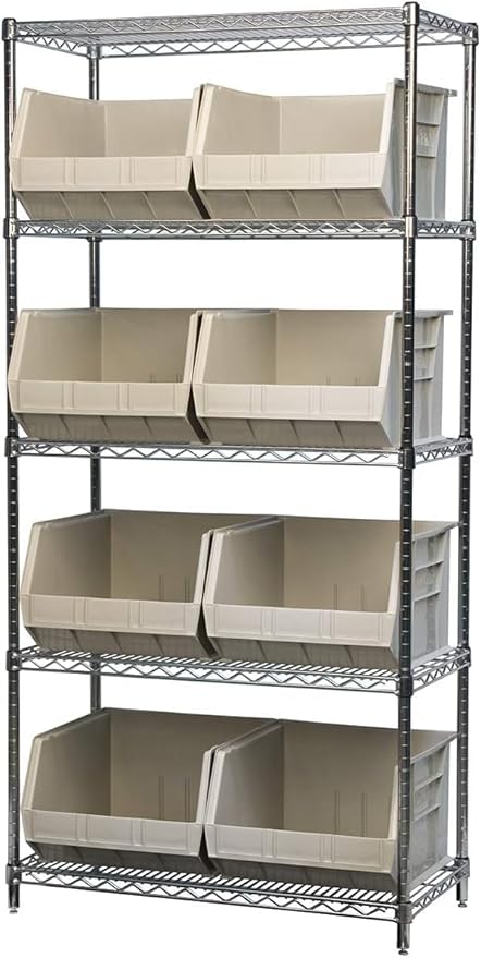 Akro-Mils 30270 AkroBins Plastic Storage Bins, Space-Saving Stackable Bins for Garage, Pantry, Craft Organization, 18-Inch x 16-Inch x 11-Inch, Stone, 3-Pack