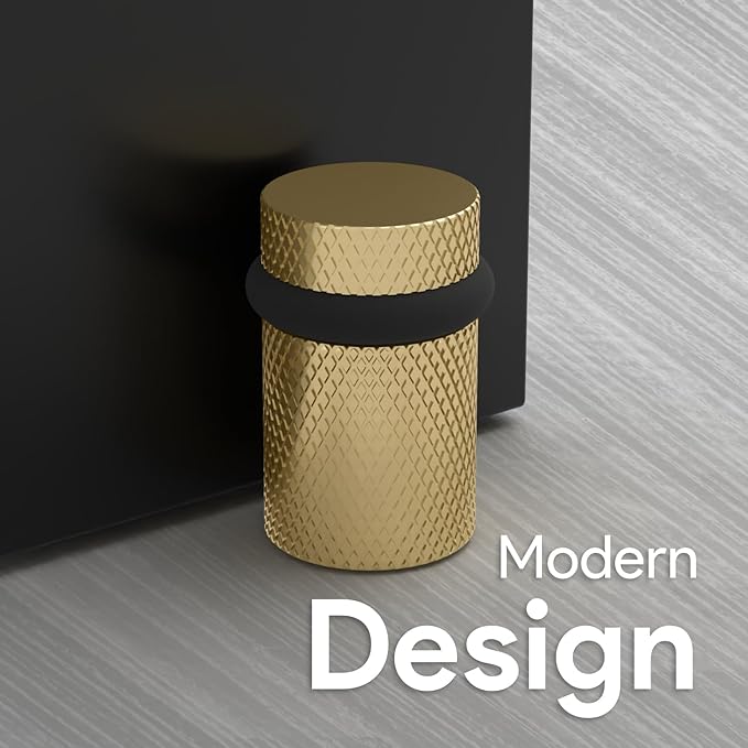 Mega Handles Knurled Floor Door Stopper, Quickly Installed Wall Protector, Wall Protectors from Door Knobs, Floor Door Stop with Mounting Hardware Included - Satin Brass - 2 Inches