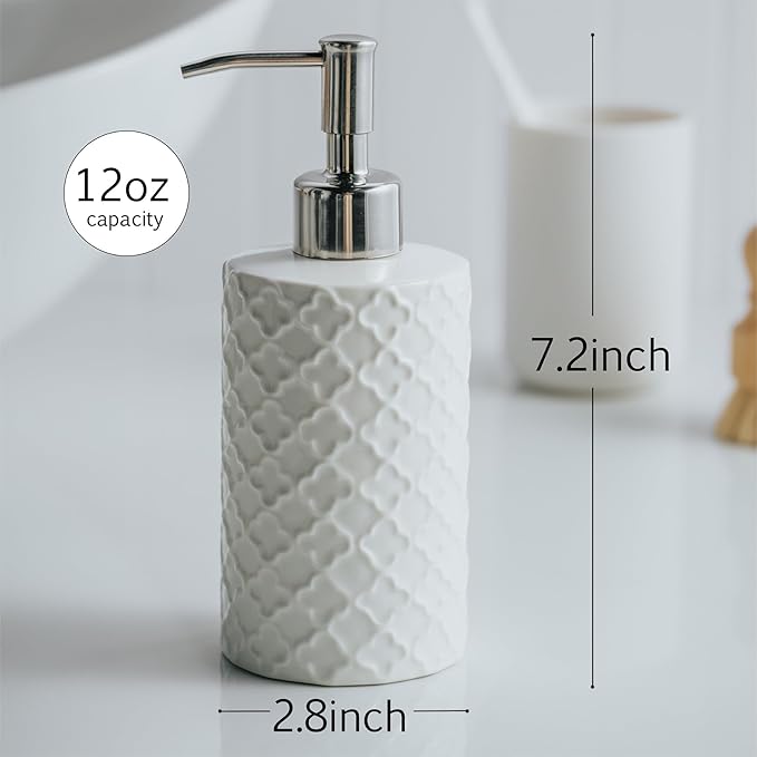 Ceramic Soap Dispenser with Pump, Hand and Liquid Soap Dispenser Rust Proof, for Bathroom and Kitchen, White