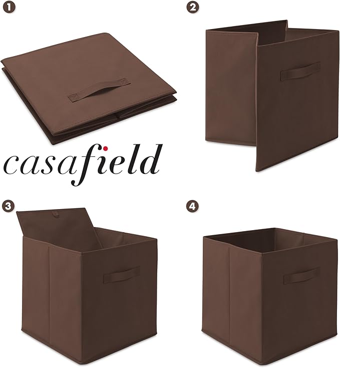 Casafield Set of 6 Collapsible Fabric Cube Storage Bins, Brown - 13" Foldable Cloth Baskets for Shelves, Cubby Organizers & More