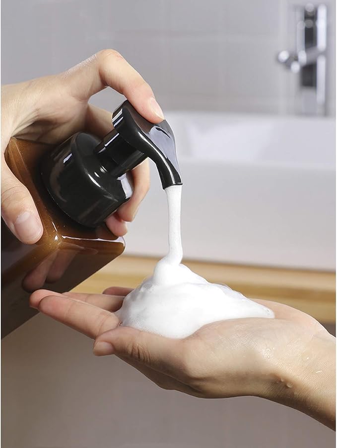 UUJOLY Foaming Soap Dispenser 650ml (22oz) Refillable Plastic Pump Bottle for Liquid Soap, Shampoo, Body Wash (2 Pcs) (Amber)