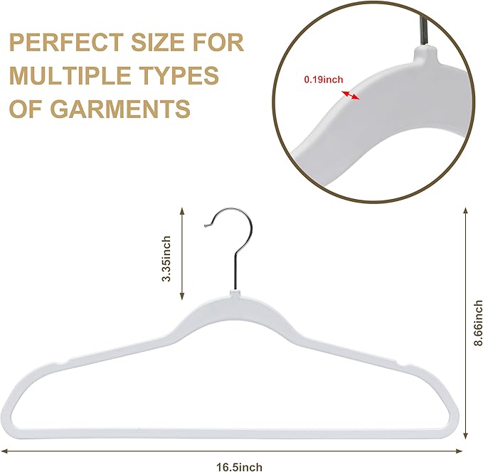 Quality Hangers 10 Pack Slim Plastic Hangers for Clothes - 16.5" Won't Crease Your Clothes, Heavy Duty Non-Velvet Black Hangers, 360° Swivel Chrome Hook Dresses Coats Shirts (10, White)