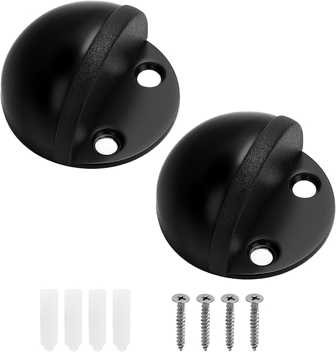 Floor Mounted Door Stops, Stainless Steel Door Stoppers for Floor, Floor Door Stop Mounted Half Moon, with Screws, for Hard Floor Concrete Floor(Black,2 Pcs)