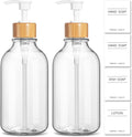 Clear Soap Dispenser, 2 Pack Plastic Dish Soap Dispenser for Kitchen, 17 Fl Oz Bathroom Hand Soap and Lotion Dispensers Set with Bamboo Pump, Refillable Liquid Soap Bottles