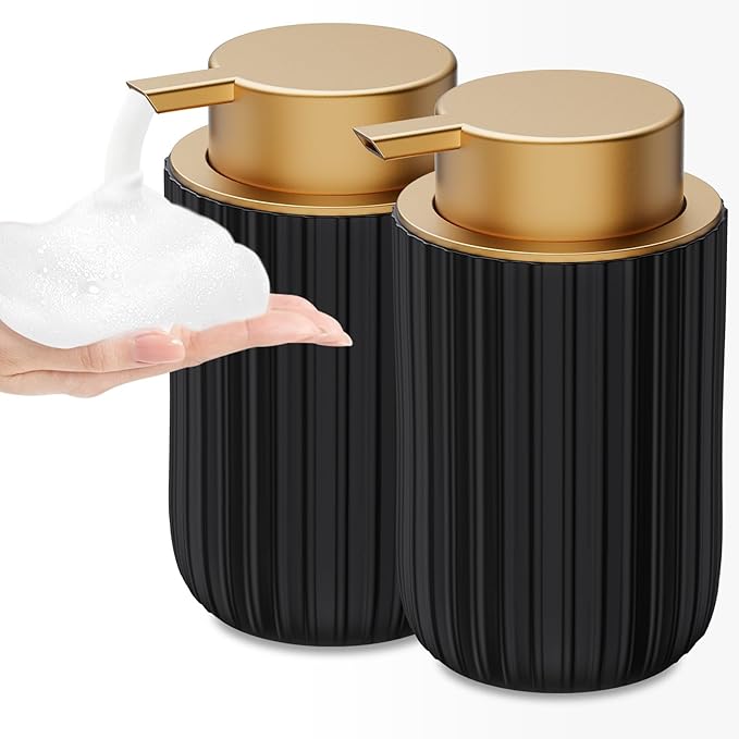 Ceramic Foaming Soap Dispenser, 12 oz Bathroom Foam Hand Soap Dispenser, Refillable Lotion Soap Dispenser with Removable Pump for Kitchen Hand Wash Dispenser, Modern Home Decor(2Pack-Black)