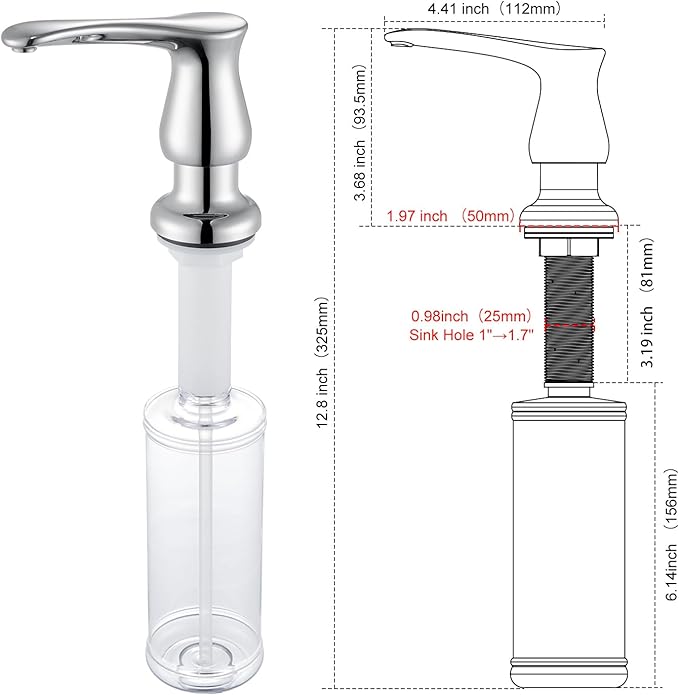 GAGALIFE Kitchen Sink Soap Dispenser Chrome, Built in Soap Dispenser with 17 OZ Bottle, Refill from The Top, Liquid Dispenser for Kitchen Sink