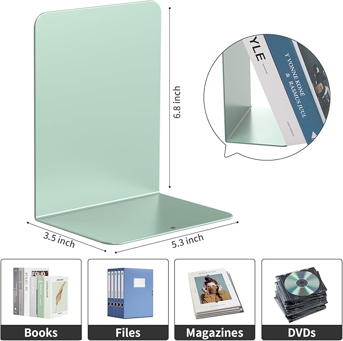 Book Ends, 2 Pieces Metal Bookend for Shelves, Bookends for Heavy Books, Book Holders for Shelves, Desk Organizers, Book Dividers for Office, School, Bookstore, Home